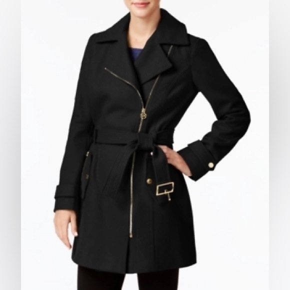 WOMENS PETITE MEDIUM MICHAEL KORS ASYMMETRICAL ZIP WALKER COAT - Picture 1 of 8